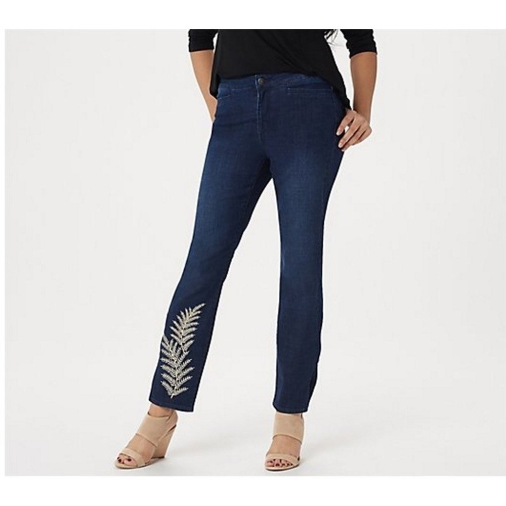 NEW Dennis Basso Stretch Denim Slim Leg Zip front Jeans Sz 20 #75387